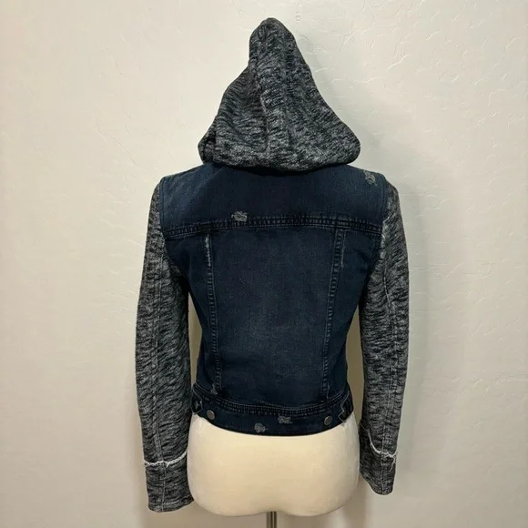 Free People Distressed Denim Jean Knit Sweatshirt Hoodie Jacket size XS - Picture 12 of 13